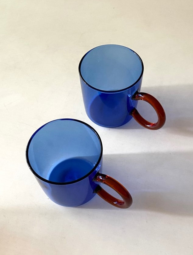 Dual Tone Glass Mug - Royal Blue with Amber handle