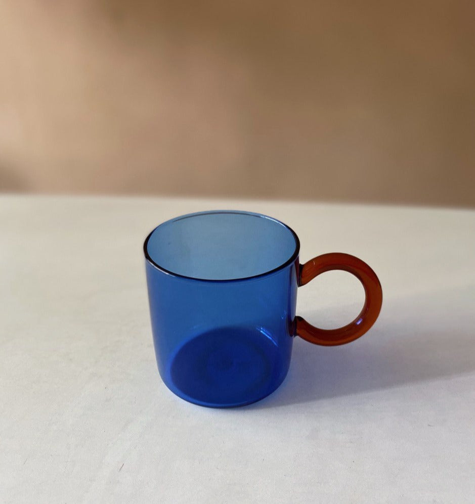 Dual Tone Glass Mug - Royal Blue with Amber handle