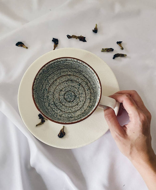 Speckled Tea Cup Set with Spoon