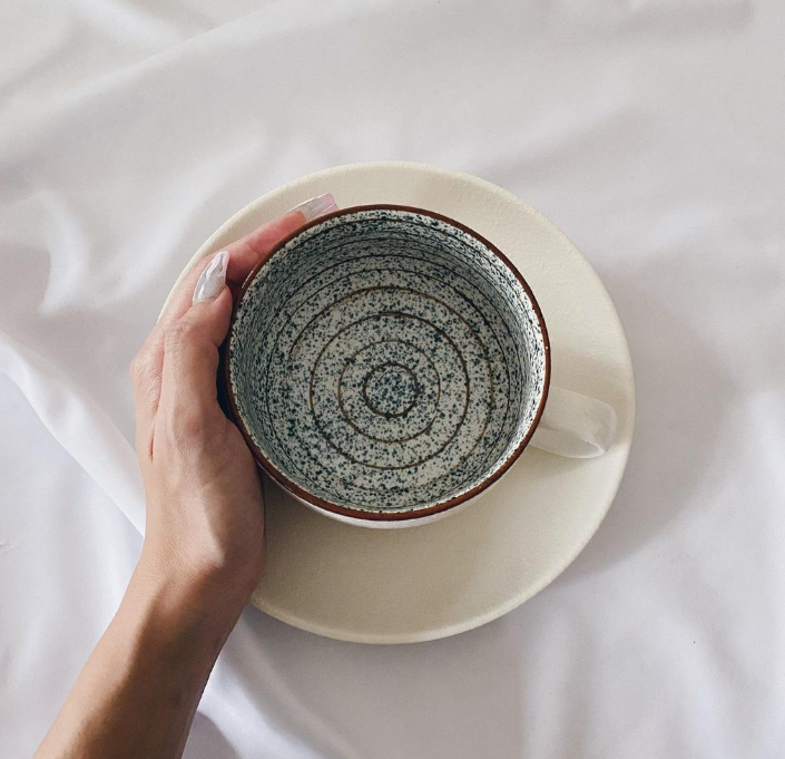 Speckled Tea Cup Set with Spoon